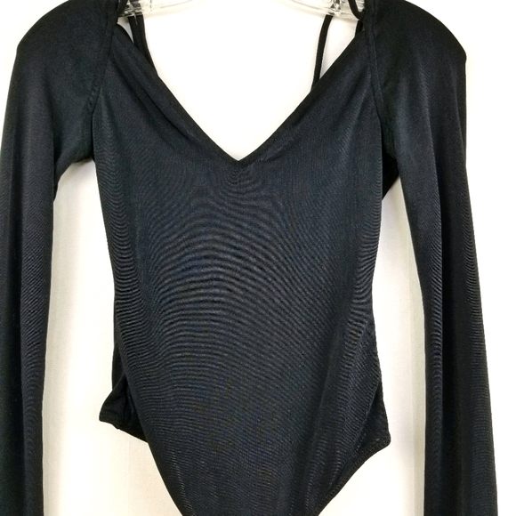 New Free People Don't Be Cross Black V-neck Long Sleeve Bodysuit Size XS - Picture 7 of 12